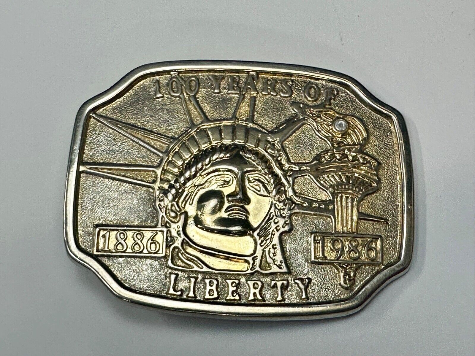 100 Years of Liberty  NYC statue of Lady Liberty two tone Souvenir belt buckle