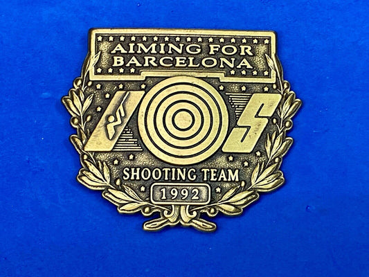 United States Shooting Team 1992 Aiming For Barcelona Cutout Belt Buckle 