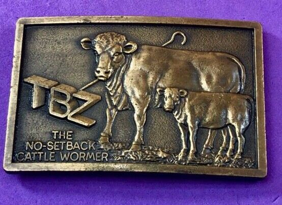 Vintage Farmers TBZ The No Setback cattle wormer belt buckle 