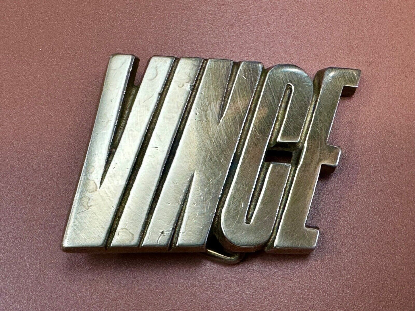 VINCE  custom name cutout block letter solid brass belt buckle by Baron Buckles