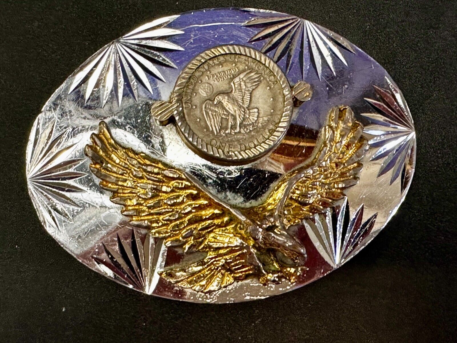 United States of America One Dollar Coin Patriotic Eagle JG Alpaca Belt Buckle