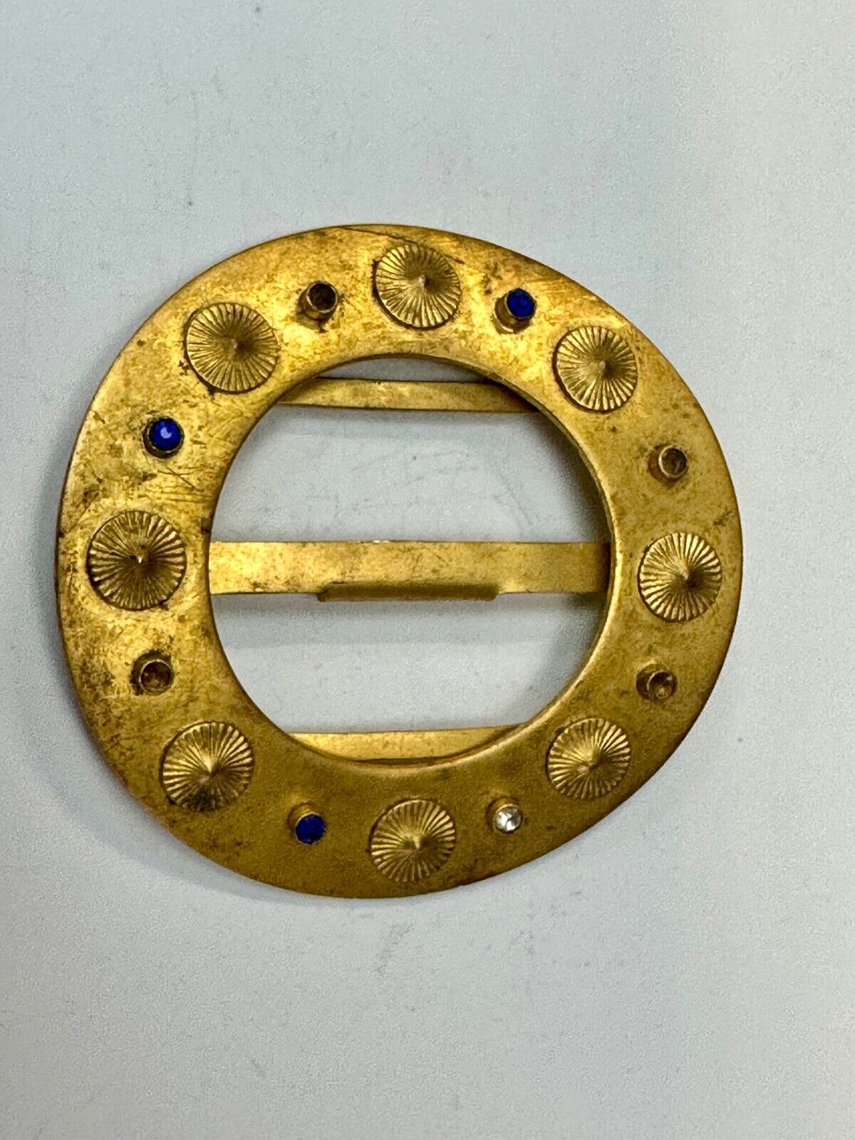 Turret & Bardach TB signed Antique round curved belt buckle slide sash