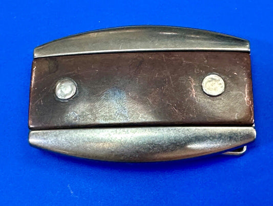 vintage Faux Wood stripe in silver tone western vibe belt buckle