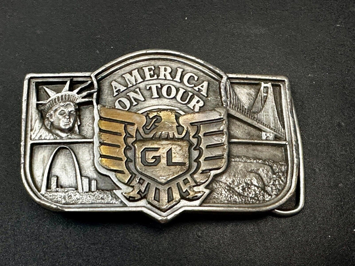 America On Tour GL Honda Gold Wing Motorcycle Tour Brookfield Belt Buckle