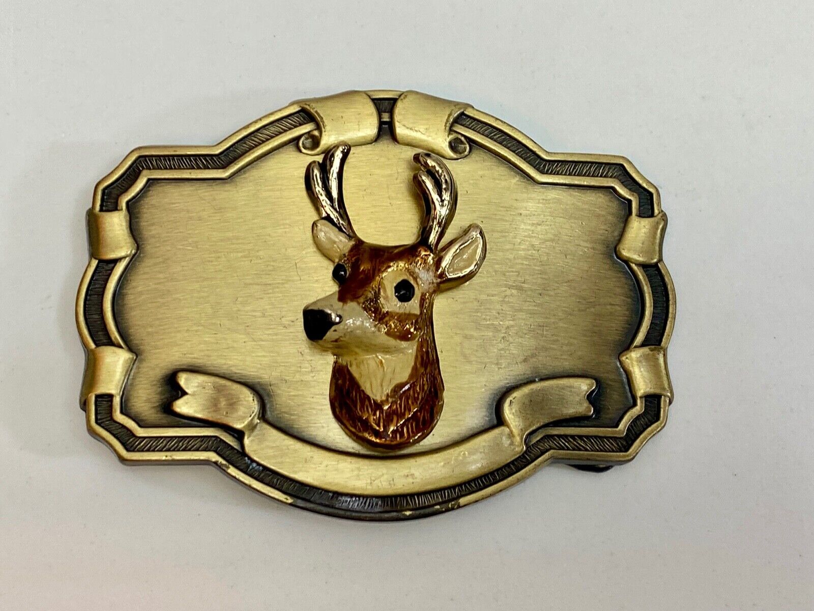 Vintage Deer Head Bust In Western Style Framed Belt Buckle Perfect Hunters Gift