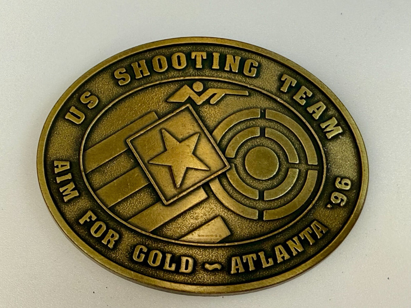US Shooting Team Aim For Gold Atlanta 1996 Commemorative Vintage NOS Belt Buckle