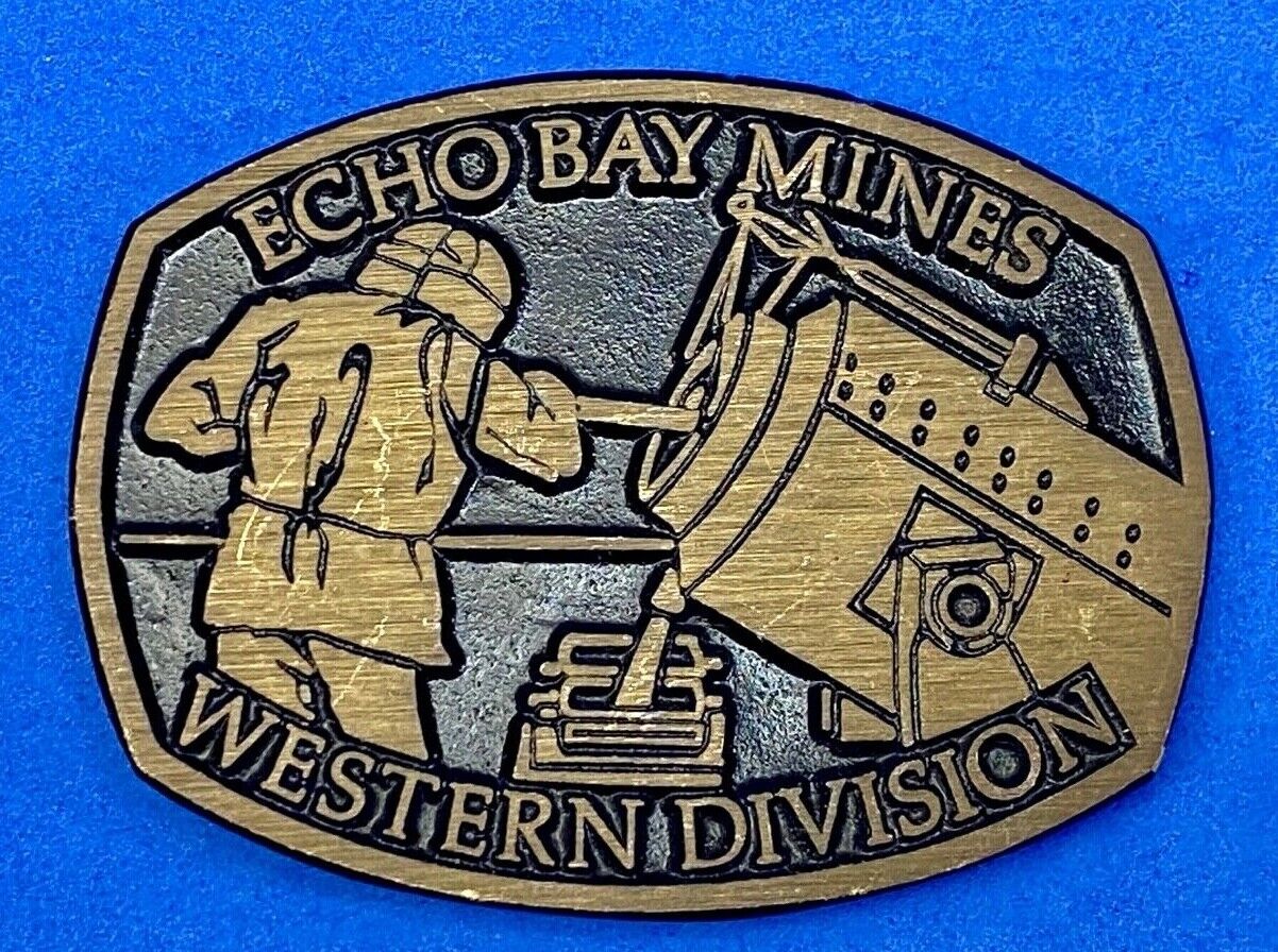 Vintage **ECHO BAY MINES" western division solid brass belt buckle