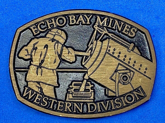 Vintage **ECHO BAY MINES" western division solid brass belt buckle