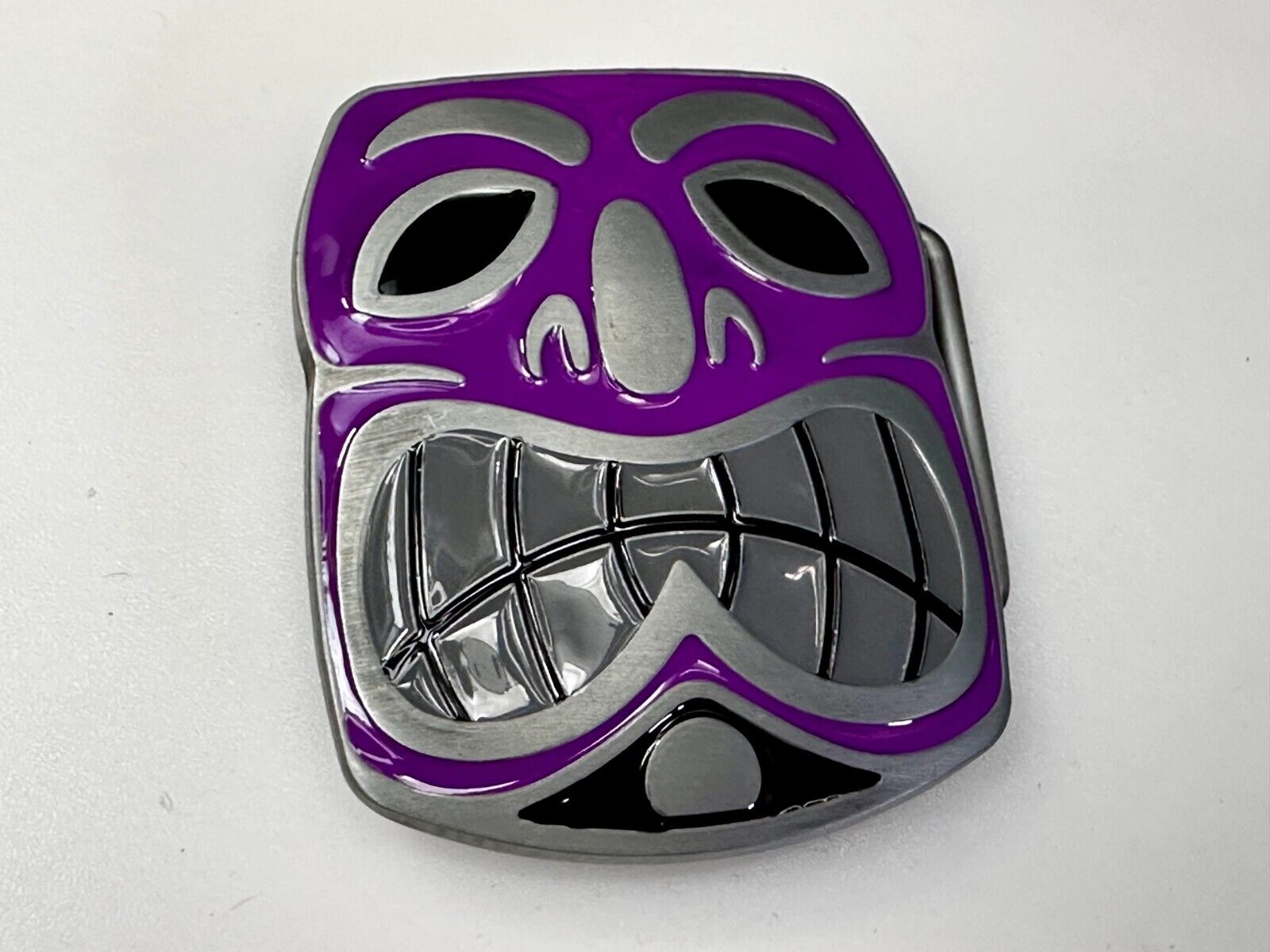 Tribal Tiki Mask Statue Animation Hawaiian Silver & Purple Color Belt Buckle