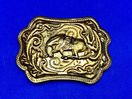 Vintage HORSE in saddle gold color western rodeo cowboys belt buckle