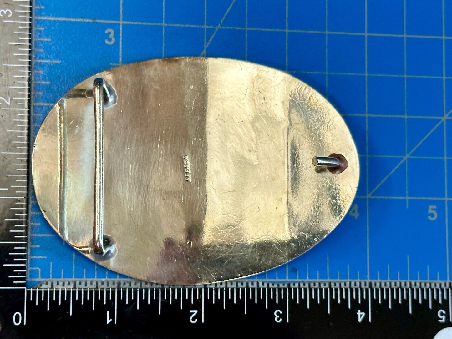 Tribal Face - Inlaid Turquoise chip to Alpaca stamped oval Belt Buckle