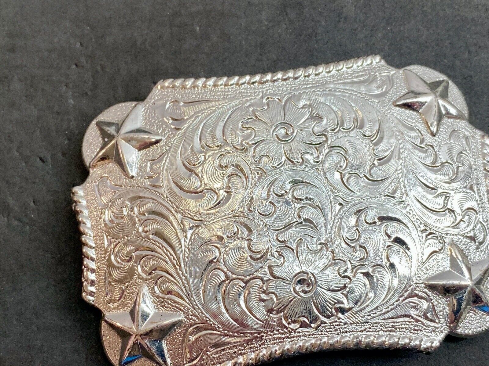 Vantage Taiwan made western rectangular belt buckle with flower star swirl