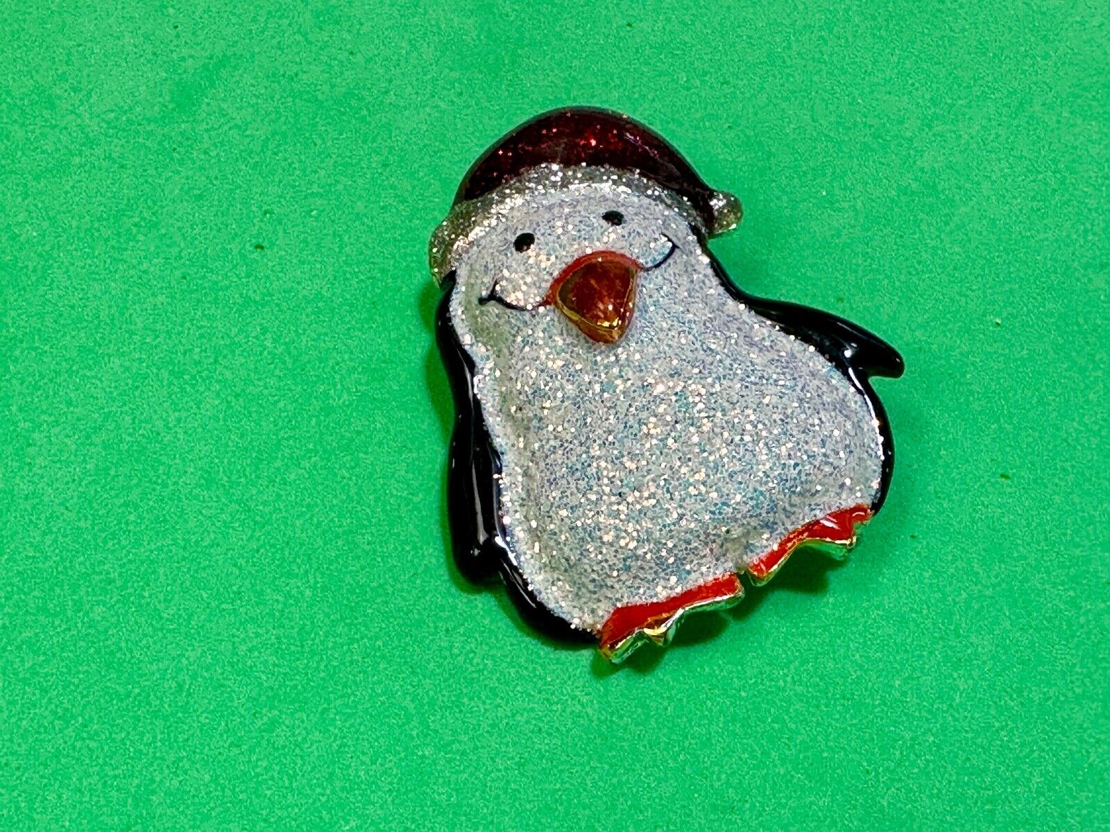 Vintage Jolly Penguin Brooch Pin Christmas Holiday Santa Hat Sparkly Danecraft