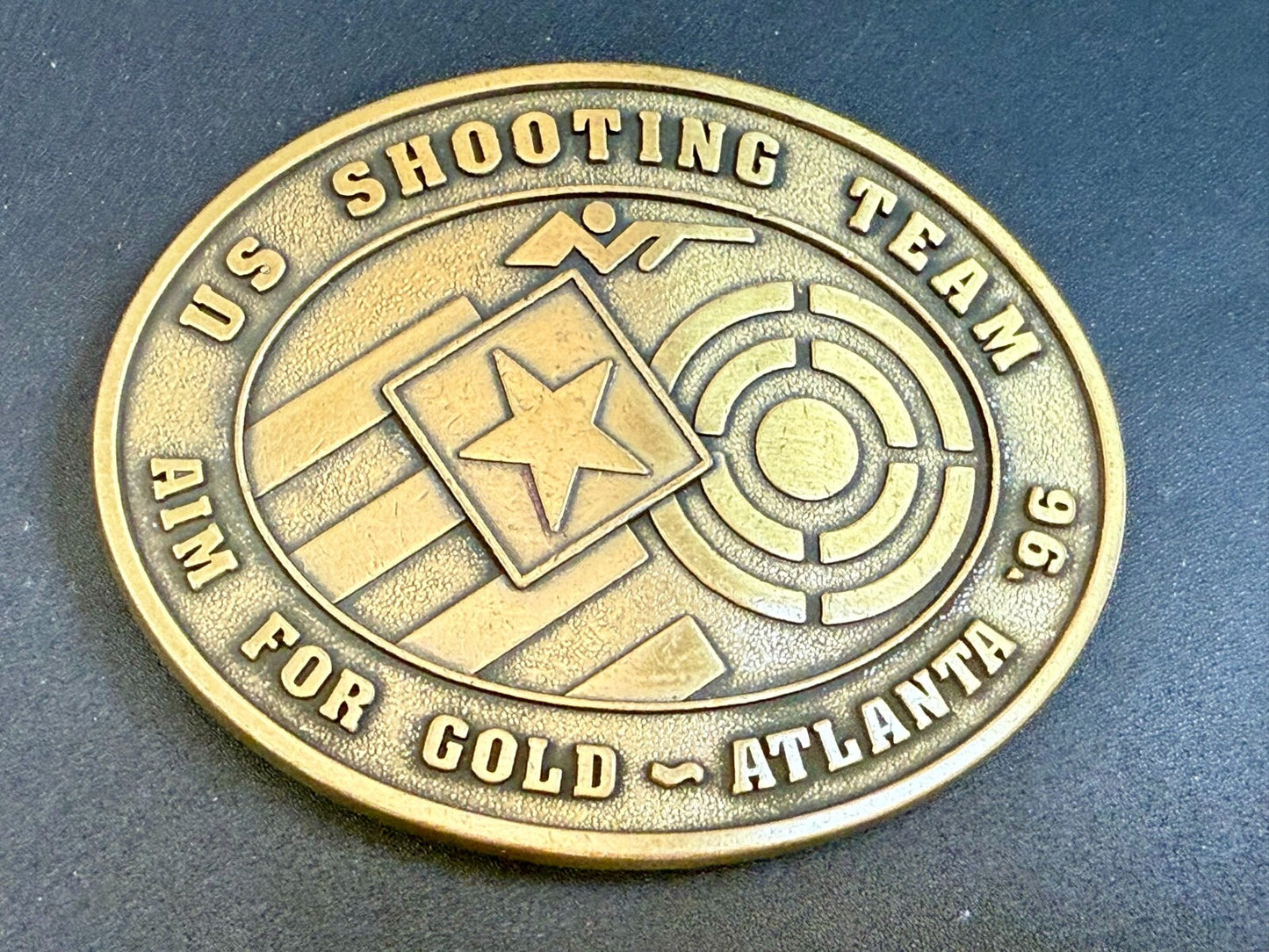 US Shooting Team Aim For Gold Atlanta 1996 Commemorative Vintage NOS Belt Buckle