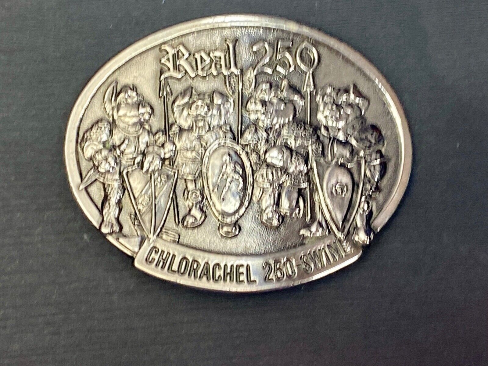 1980, Real 250 Colorachel 250 Swine Genetics Farmer Belt Buckle By Rachelle