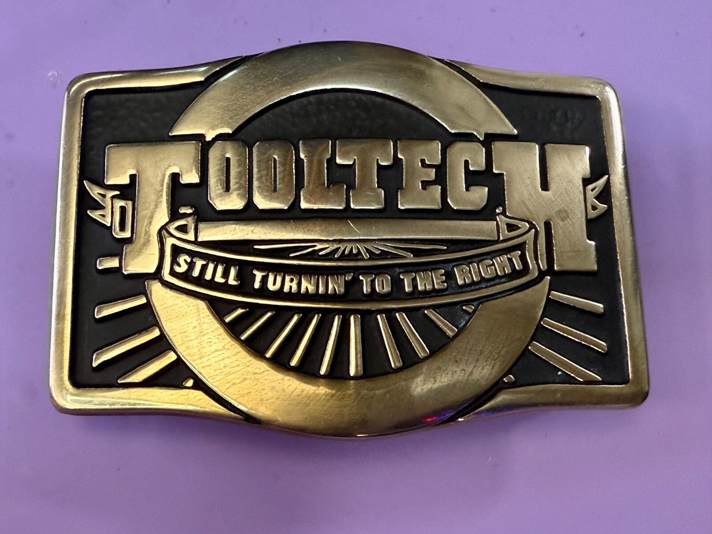 Tooltech Still Turnin To The Right Solid Brass VTG 1984 Anacortes Belt Buckle