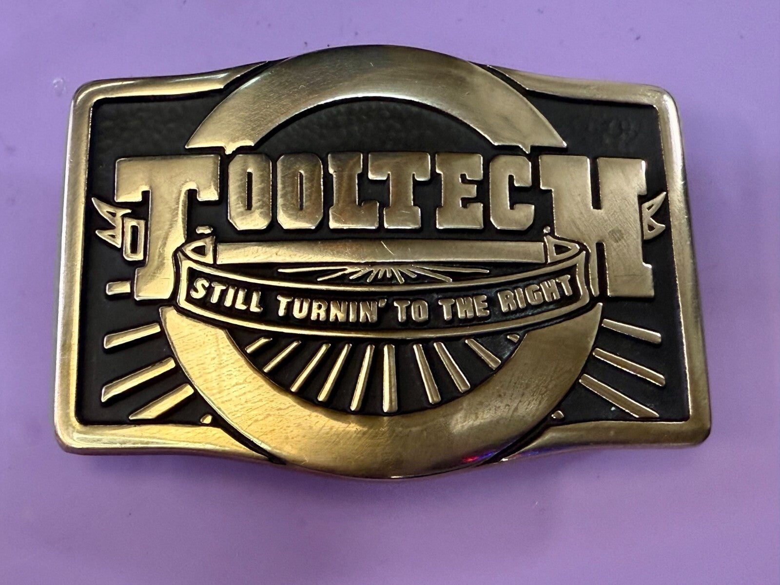 Tooltech Still Turnin To The Right Solid Brass VTG 1984 Anacortes Belt Buckle