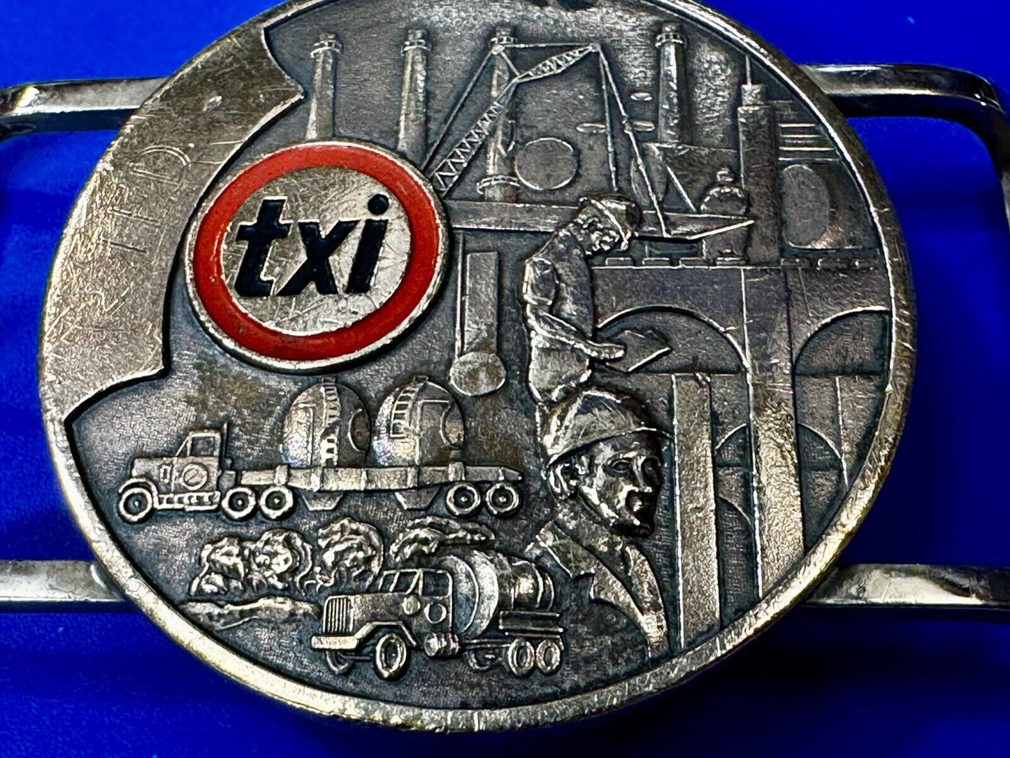 TXI Oil Rig Drilling Construction Company Vintage Belt Buckle by Jostens