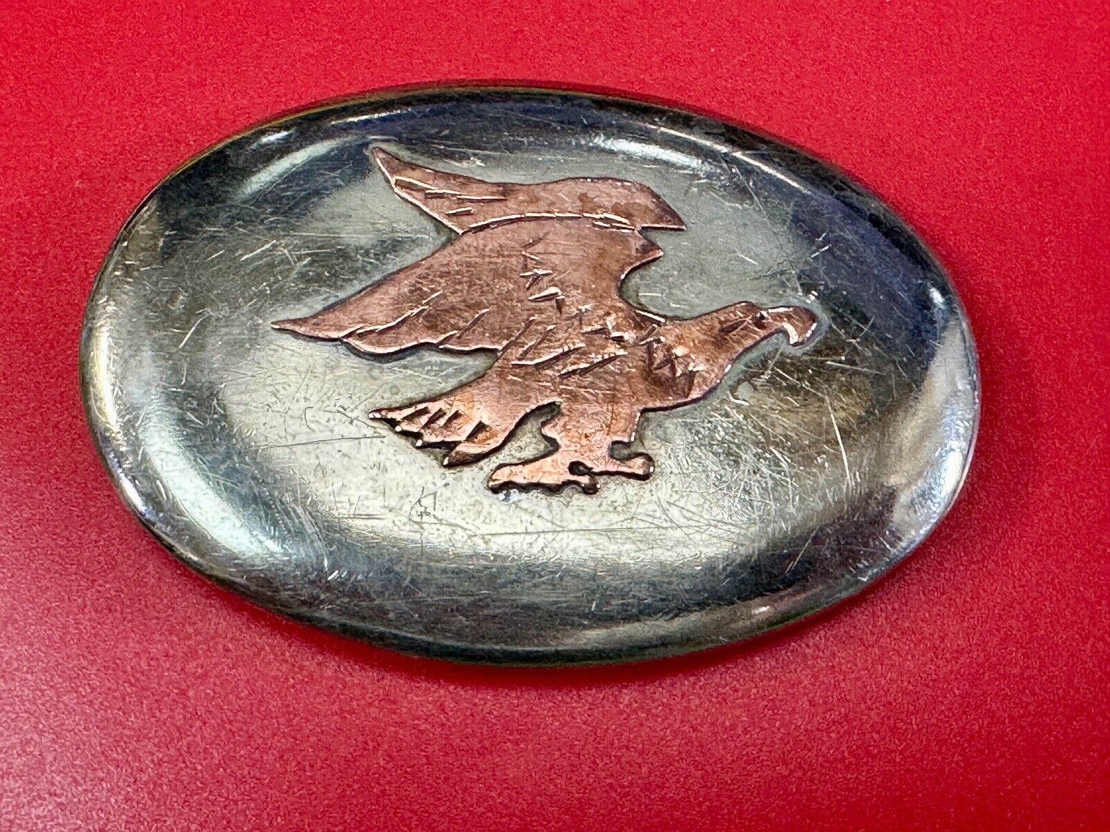 Flying Diving Hunting Patriotic EAGLE on Western two tone oval belt buckle