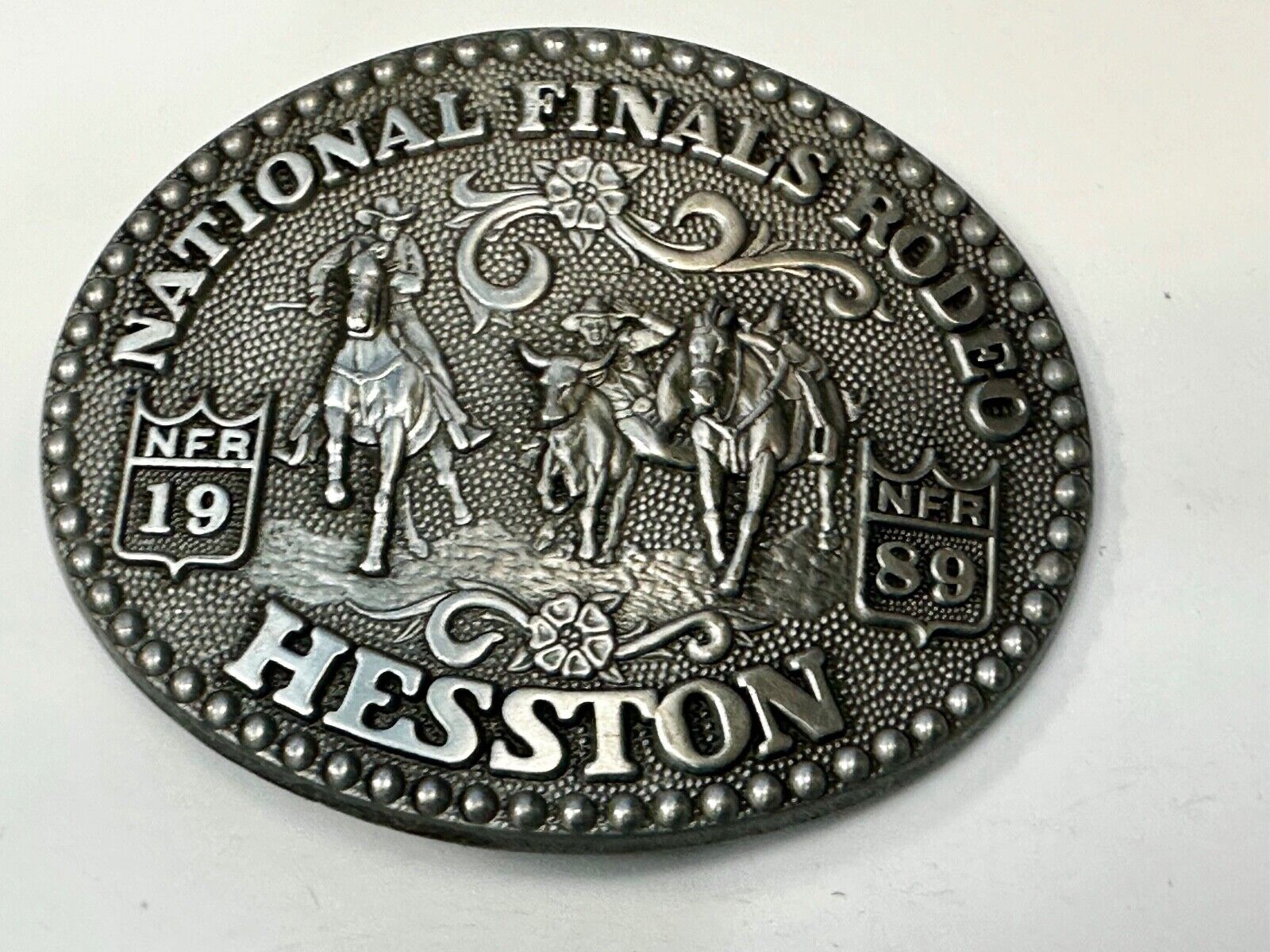 1989 NATINOAL FINALS RODEO NFR NOS Western Cowboy ADM Belt Buckle