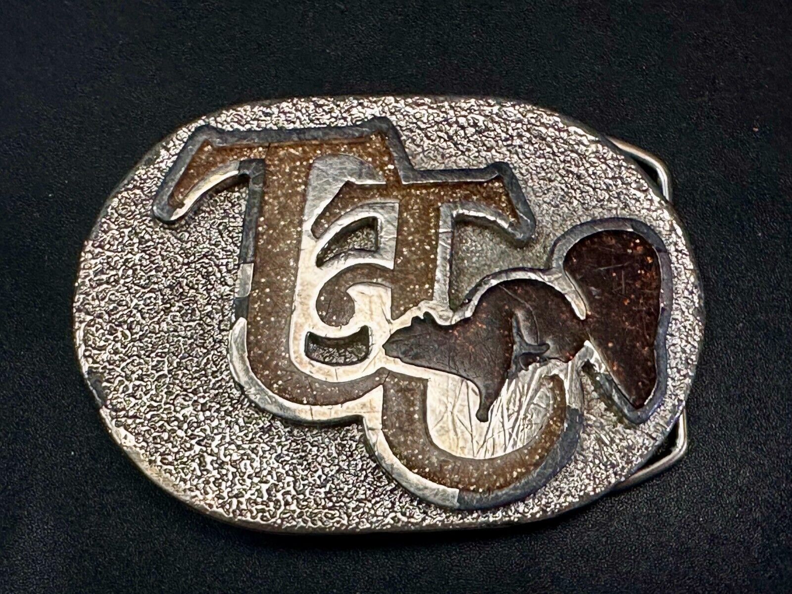 80'S  Tt Squirrel Sparky Brown Sparkle Enameled Vintage Belt Buckle