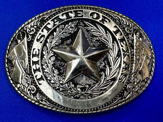The Great State of Texas Star Flag Theme Vintage Silver Color Belt Buckle