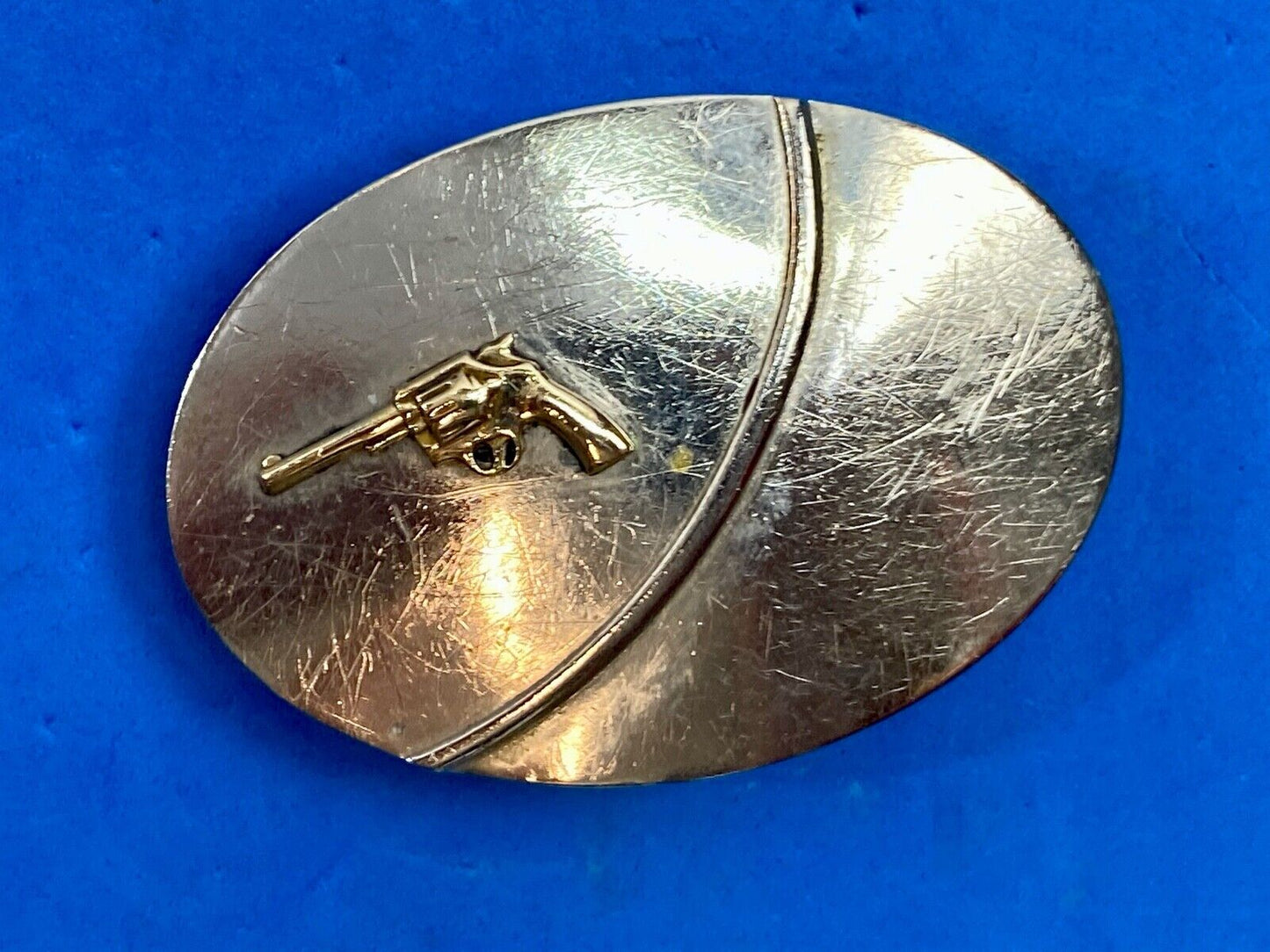 Vintage gun Nickel Silver belt buckle by Chambers 
