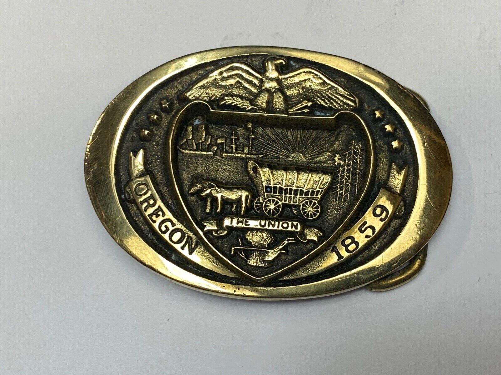 The Union - Oregon 1859 State commemorate solid brass state series belt buckle