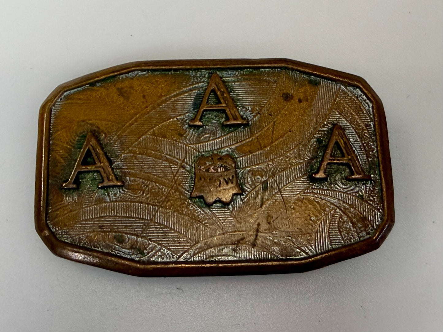 Three Letter AAA Logo Symbol Unknown? WOW Co Antique Hook-Fast Belt Buckle