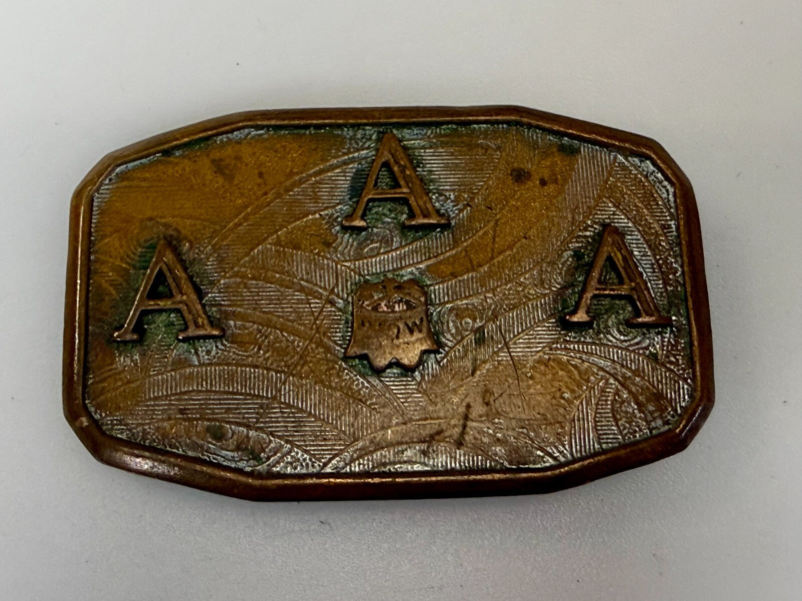 Three Letter AAA Logo Symbol Unknown? WOW Co Antique Hook-Fast Belt Buckle