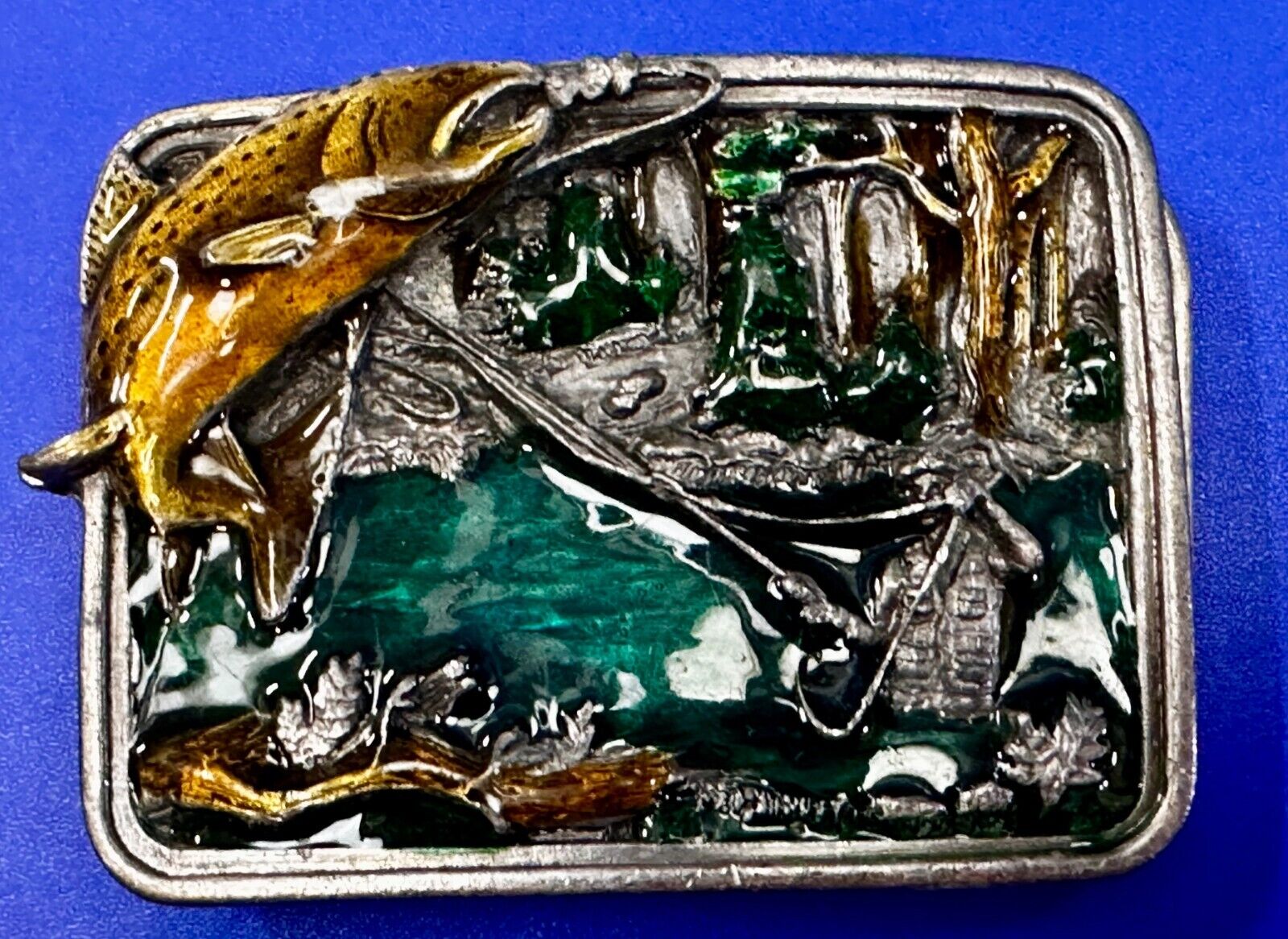 Trout Fly Fish Fishing Fisherman Sportsman Vintage 1983 Bergamot Belt Buckle