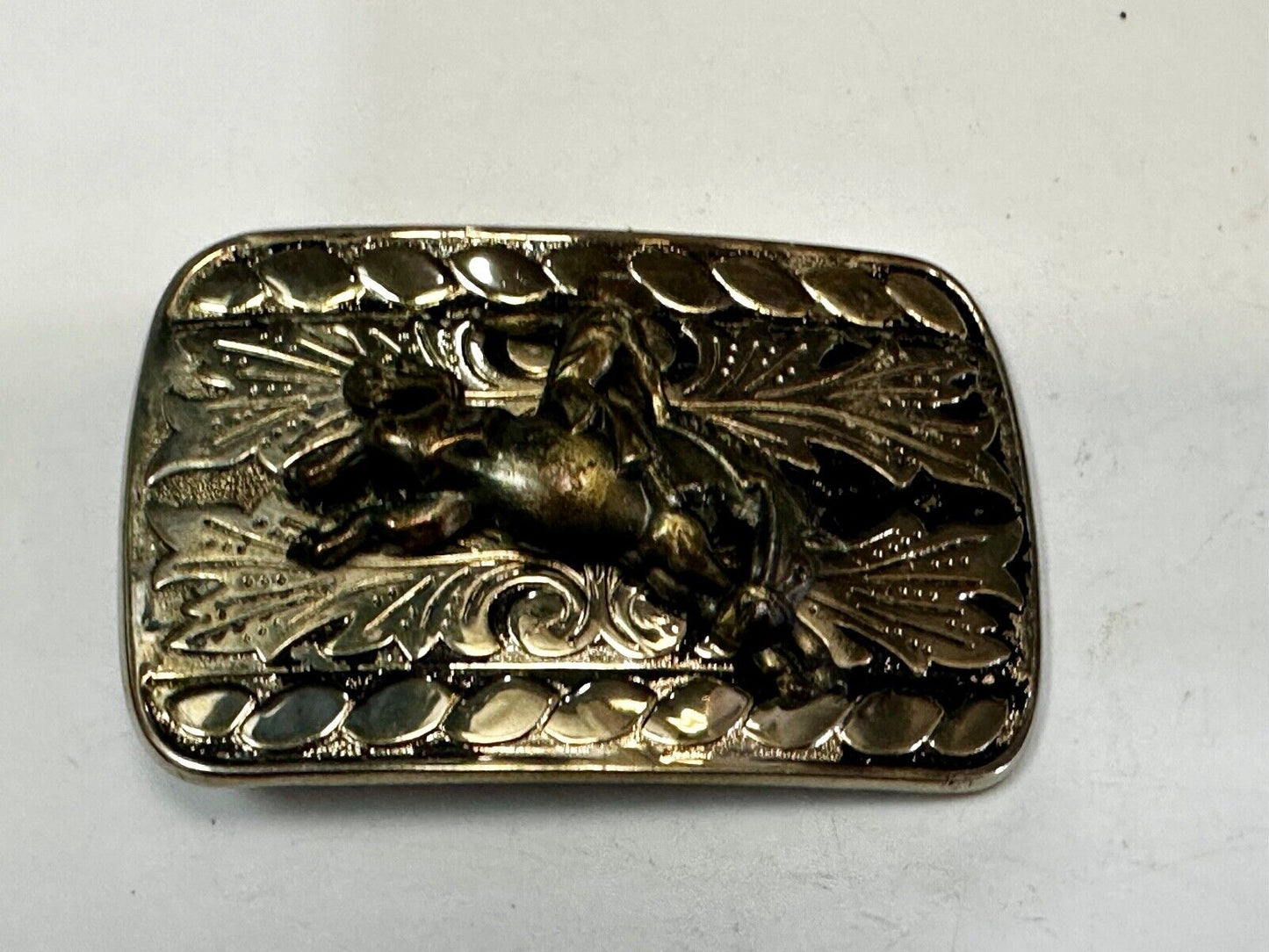 Vintage Cowboy on bucking bull bronc western two tone belt buckle