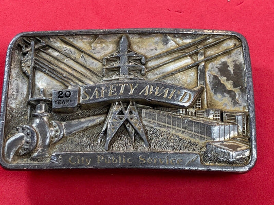 Vintage 1980's Belt Buckle - Texas 20 years safety award - City public Service 