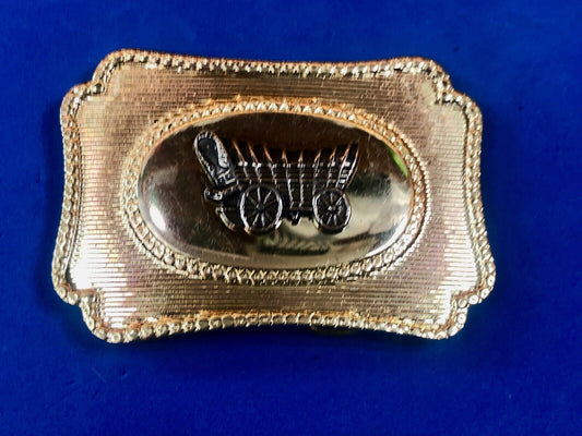Vintage Covered Wagon Raised Western Belt Buckle 