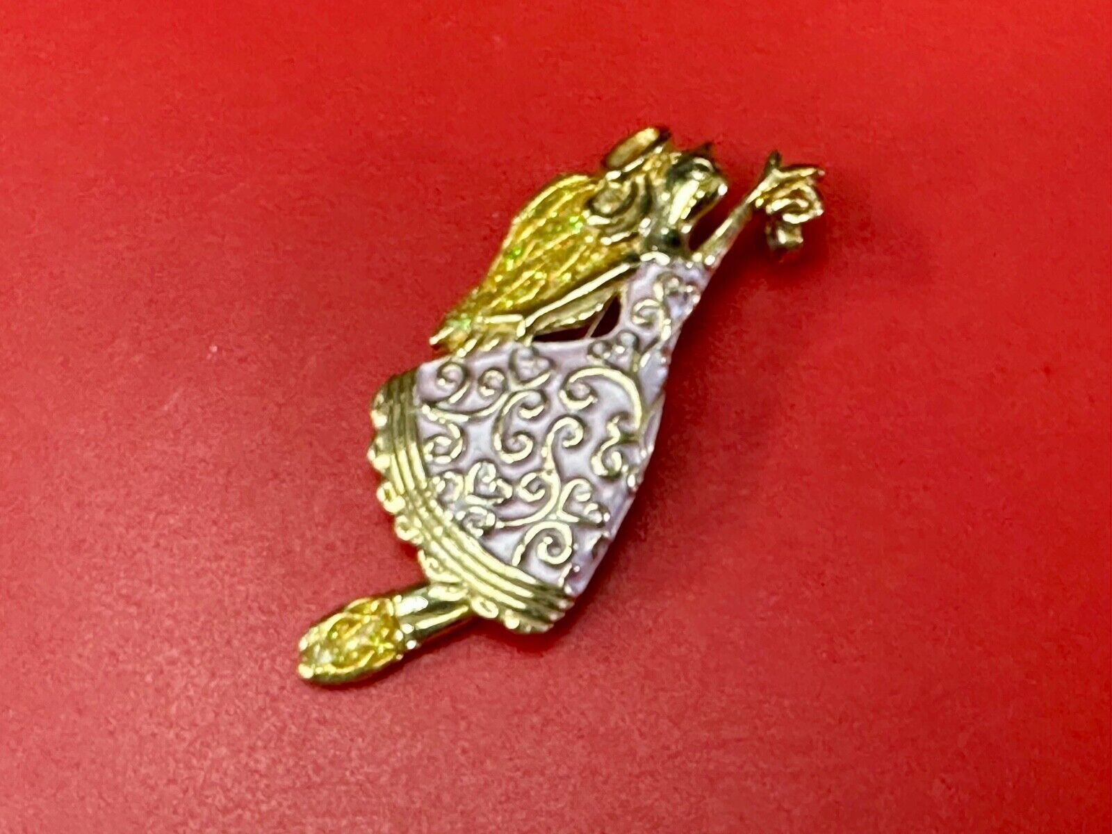 AAI vintage two tone rhinestone accented Holliday angel brooch pin