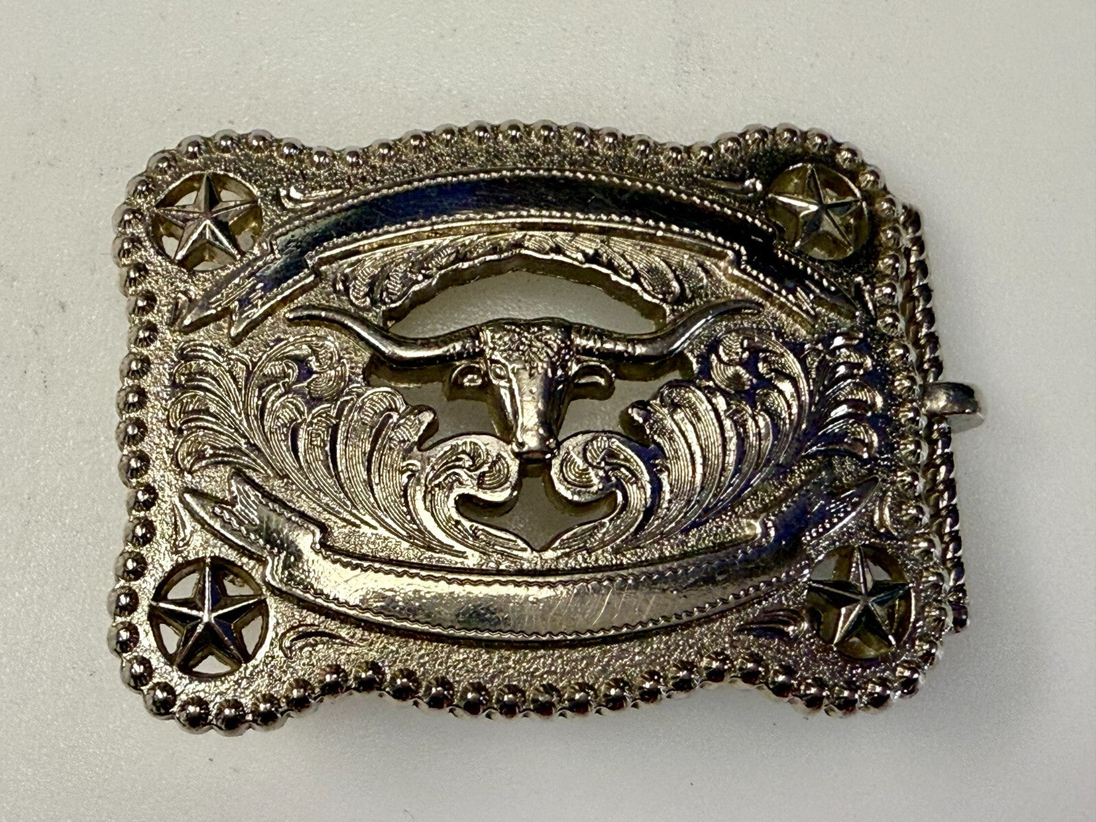 Texas Lonestar Longhorn Cow Bull Head Steer Silver Tone Cowgirls Belt Buckle