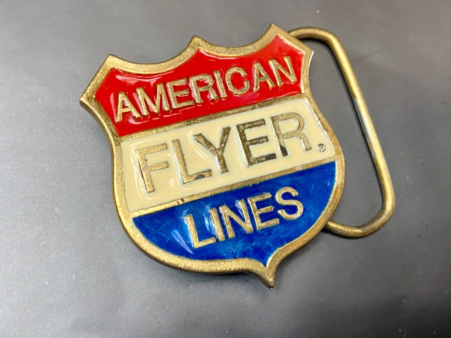 American Flyer Lines Train Locomotive Badge shaped great American belt buckle