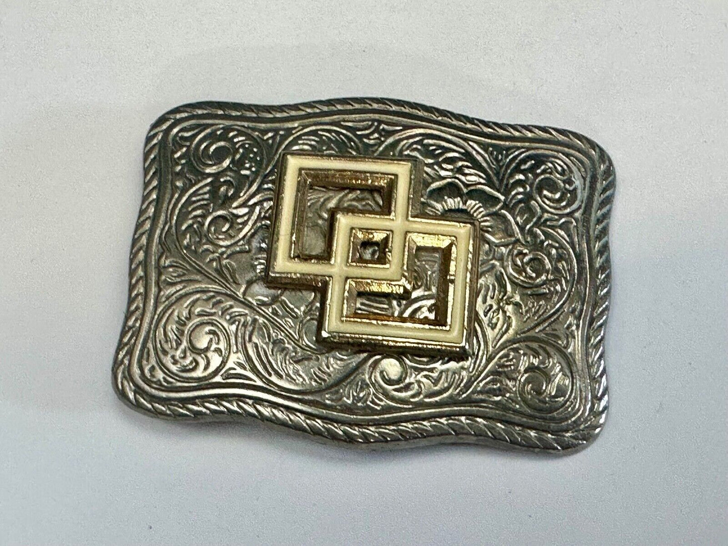 Two Squares pattern - centered in western flower swirl design belt buckle
