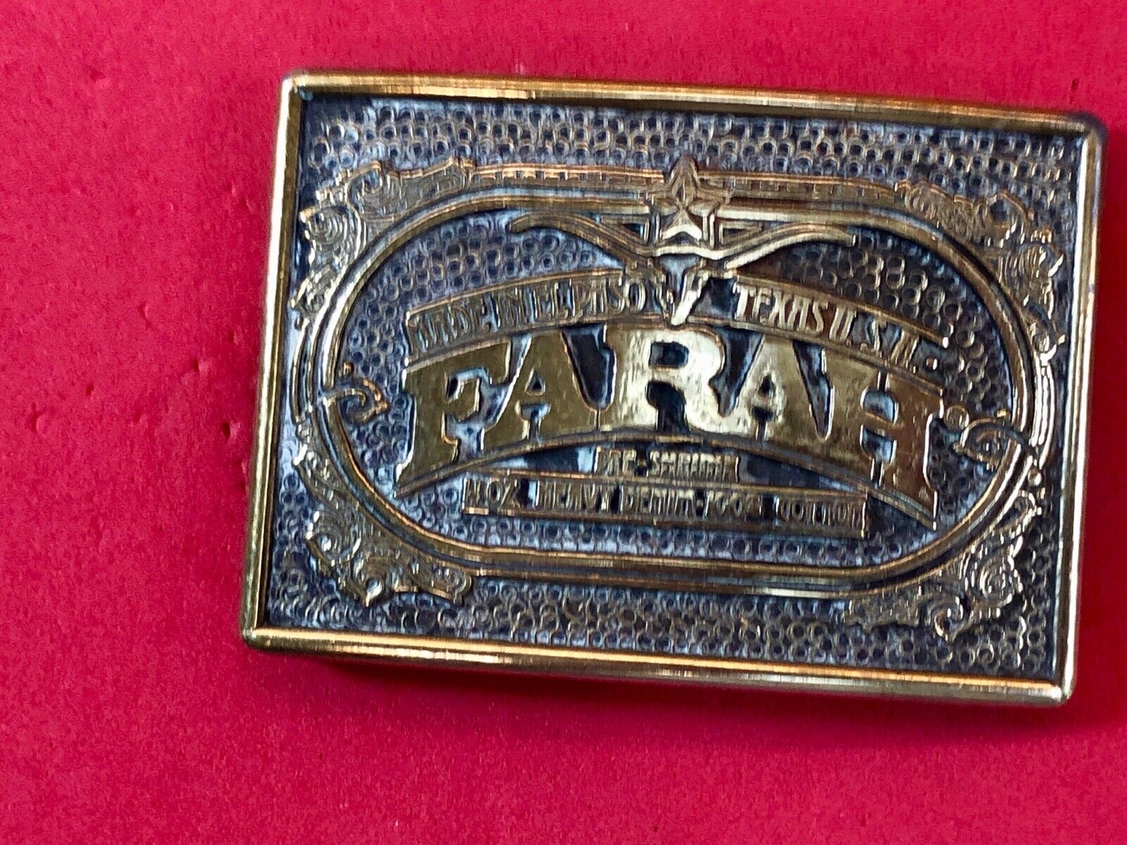Vintage FARAH Heavy Denim cotton El Paso Texas western Belt Buckle 
