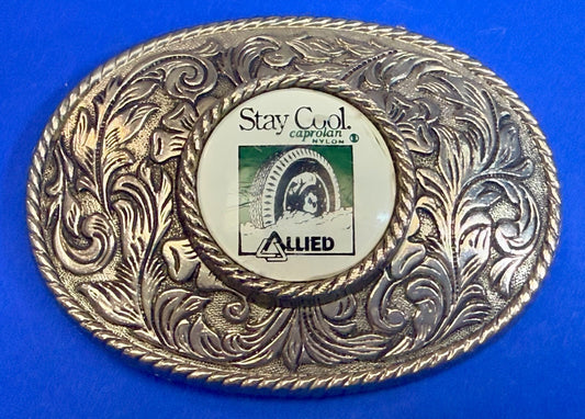 ALLIED Transport Stay Cool Caprolan Nylon Silver Color Advertisement Belt Buckle