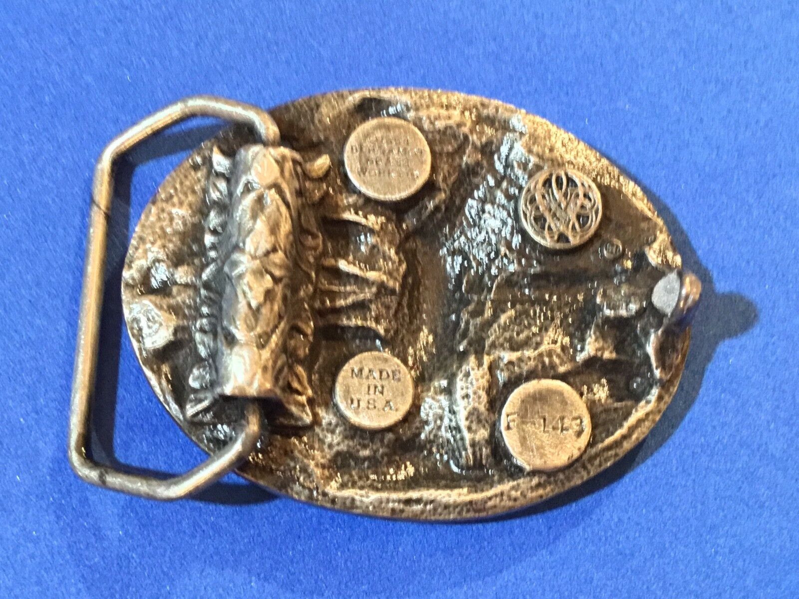 Vintage 1984 Bergamot brass works F-143 Strong DEER jumping over log fallen tree