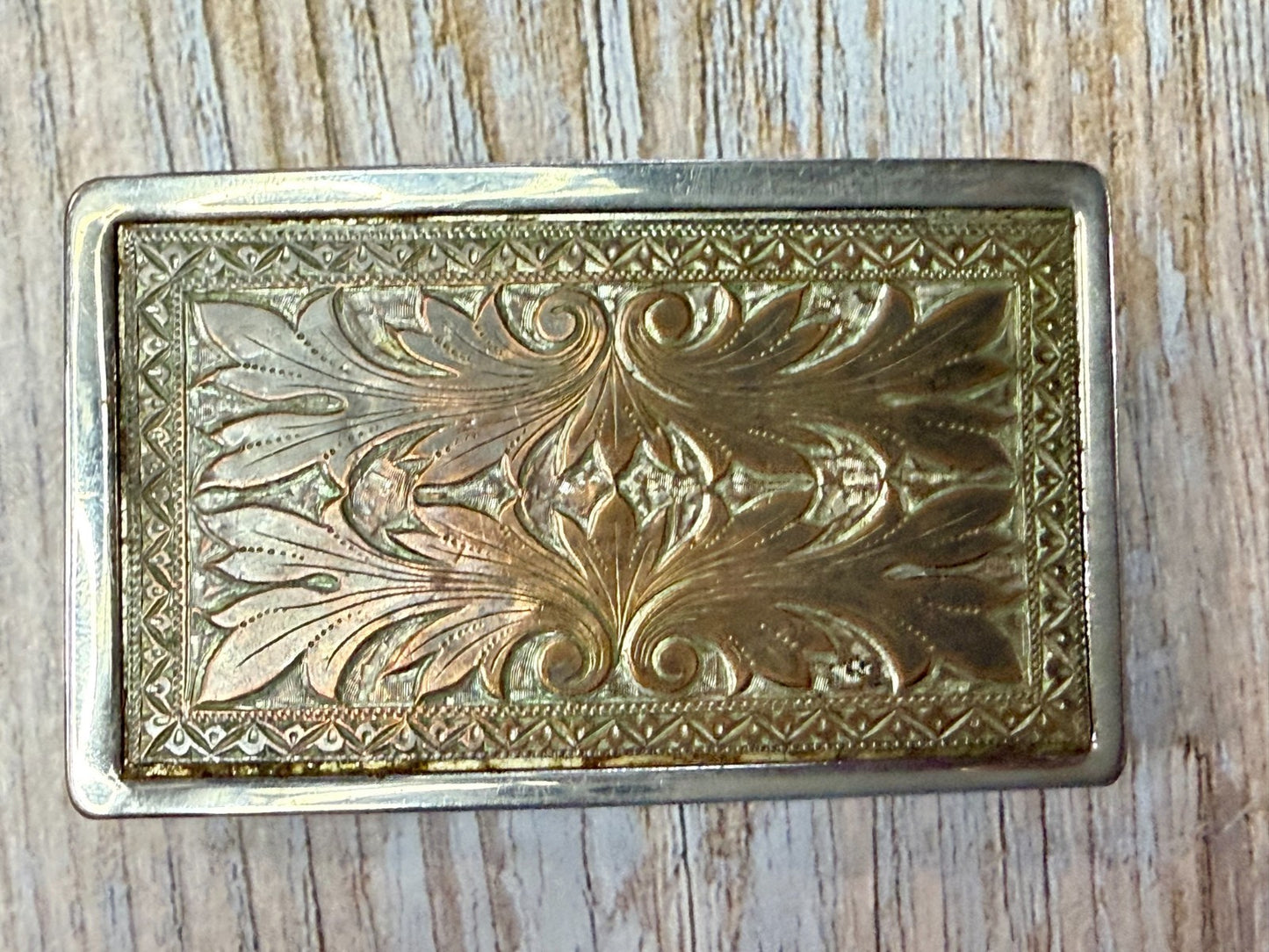Vintage Etched Floral Pattern Flower Swirl Rectangular Western Belt Buckle