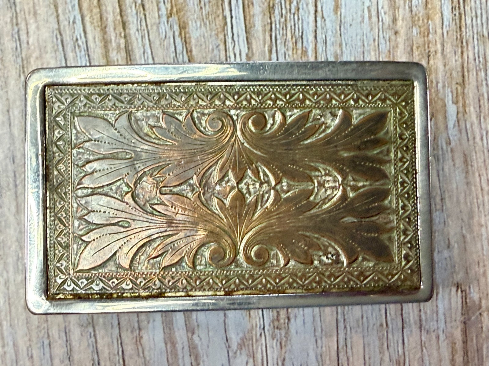 Vintage Etched Floral Pattern Flower Swirl Rectangular Western Belt Buckle