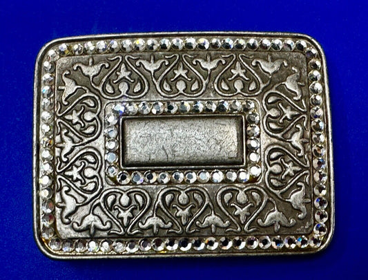 Vintage Floral flower swirl design belt buckle with two rhinestone boarders