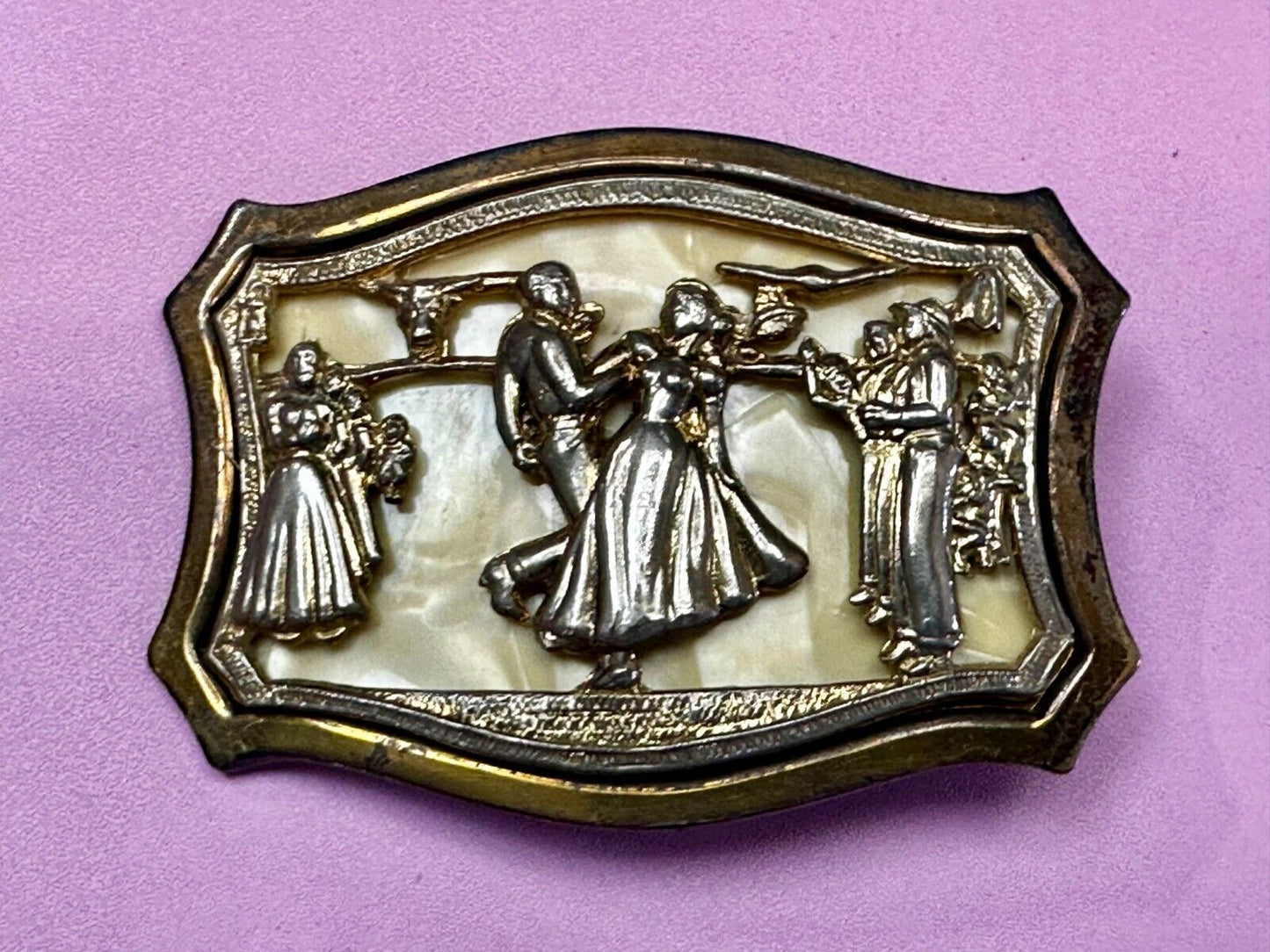 Antique Dancing Couple Formal Waltz Ballroom Gold Tone Western Belt Buckle