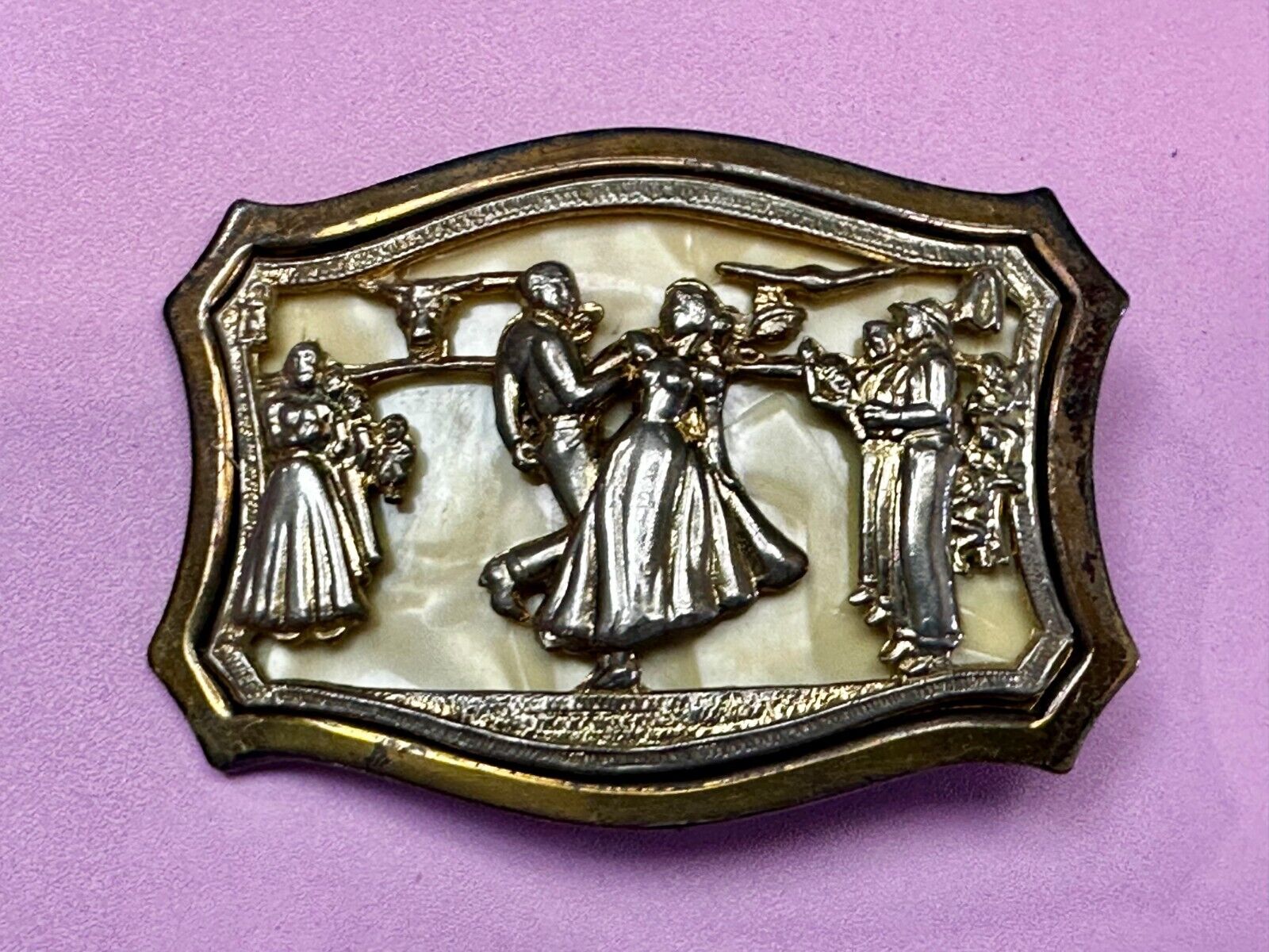 Antique Dancing Couple Formal Waltz Ballroom Gold Tone Western Belt Buckle