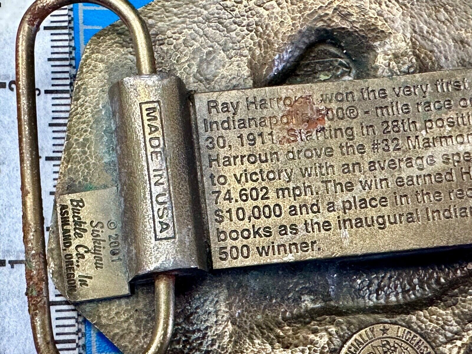 85th Indianapolis 500 Race Day First winner Ray Harrow commemorative belt buckle