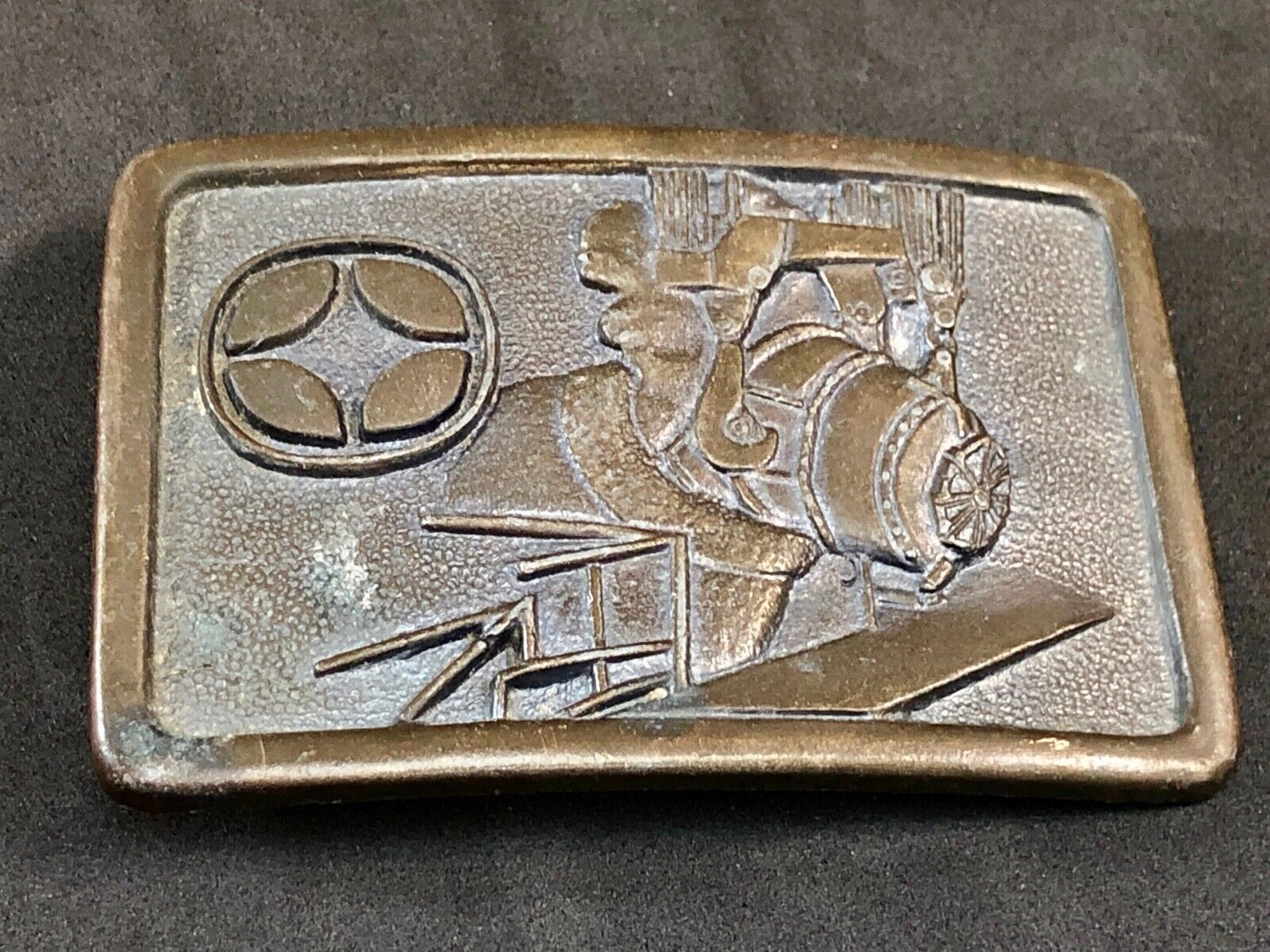 VINTAGE BRONZE 1977-1978 INLAND TOPS DINNER MINING BELT BUCKLE BY GEMCO 
