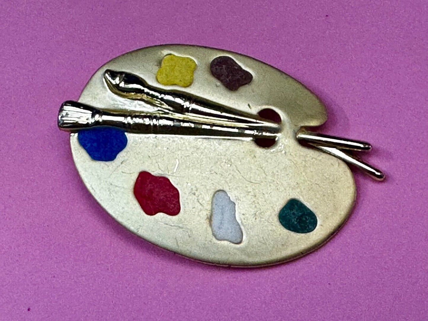Vintage Gold Tone Artist's Palette Brooch Pin Signed AJC Paint Brush Painting 🎨