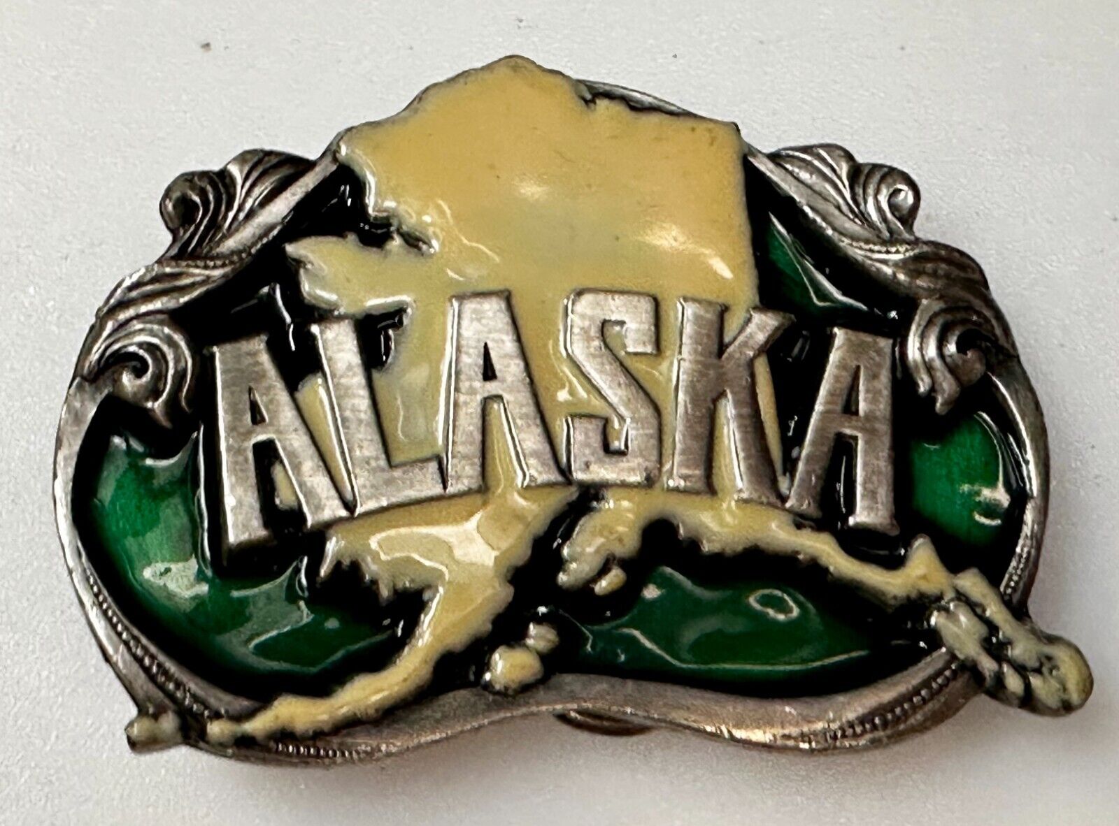 Alaska The Great Land Last Frontier State Map Vintage 1984 Siskiyou Belt Buckle
